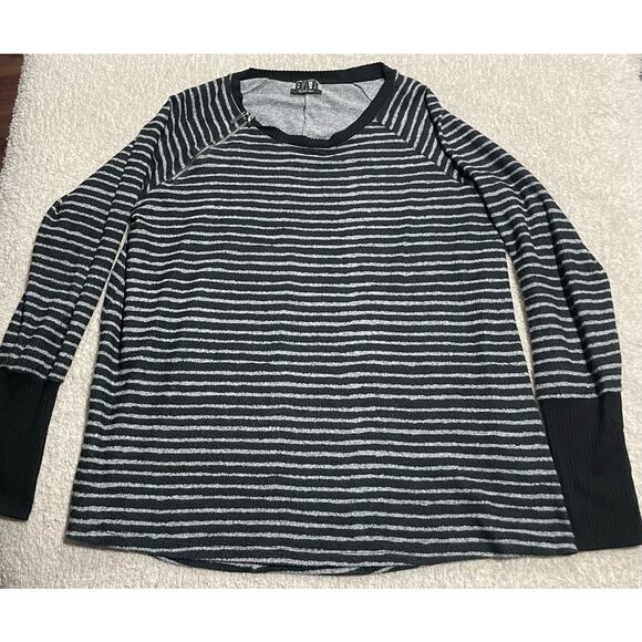 Bar by Melis Kozan Women's Size Medium Striped Side Zip Sweatshirt Black Gray - Picture 1 of 9